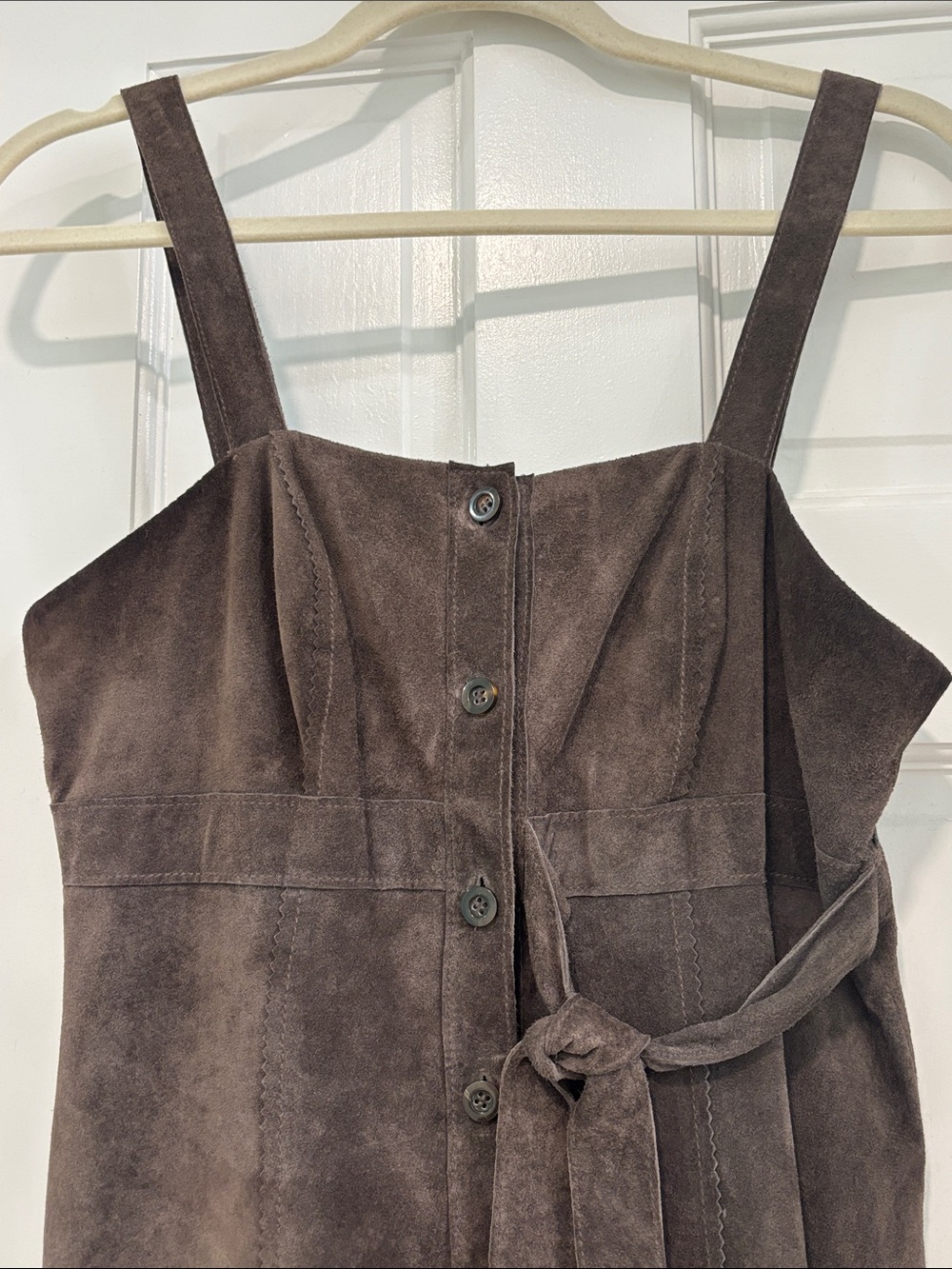 Worth Brown Suede Button-Front Midi Dress with Tie Waist